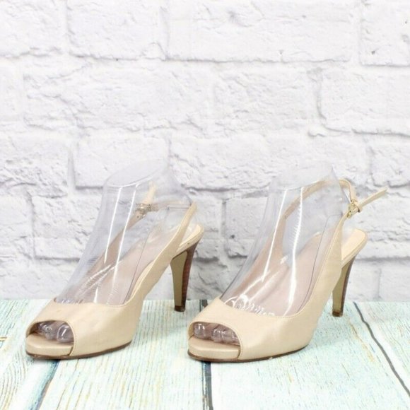 Cole Haan Cream Leather Peep Toe High Stilettos Pump Shoes Size 8.5 B - Picture 2 of 9